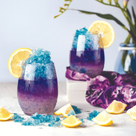 purple and blue drinks with lemons
