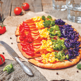 pizza with colourful toppings